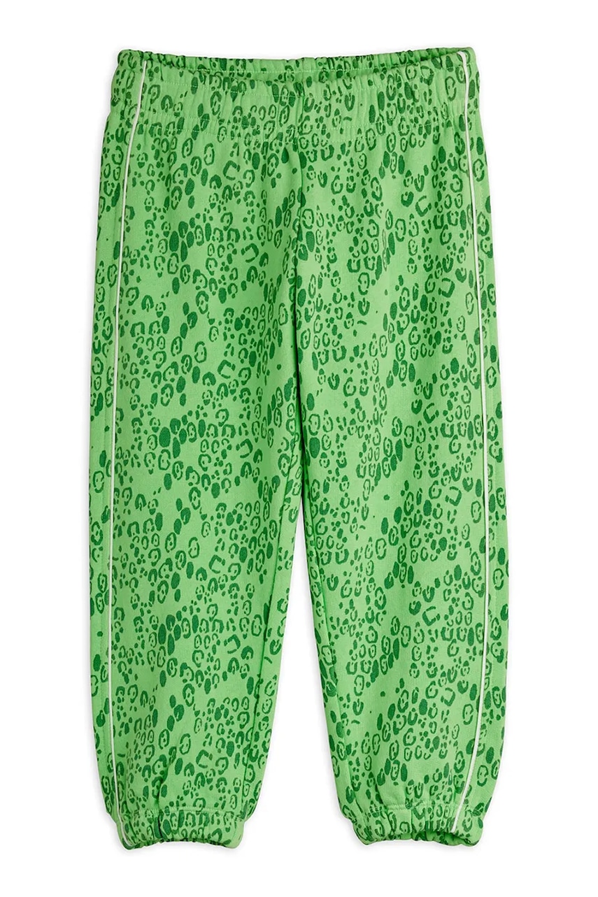 Mini Rodini pantaloni de trening din bumbac pentru copii Mini leopard culoarea verde, cu imprimeu, 11000323