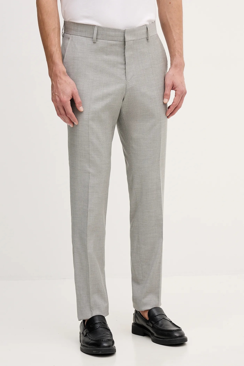BOSS pantaloni cu lână culoarea gri, cu fason chinos, 50557407