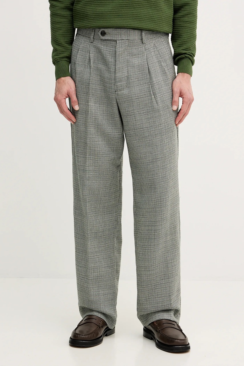 Levně Vlněné kalhoty Tommy Hilfiger zelená barva, MW0MW42580