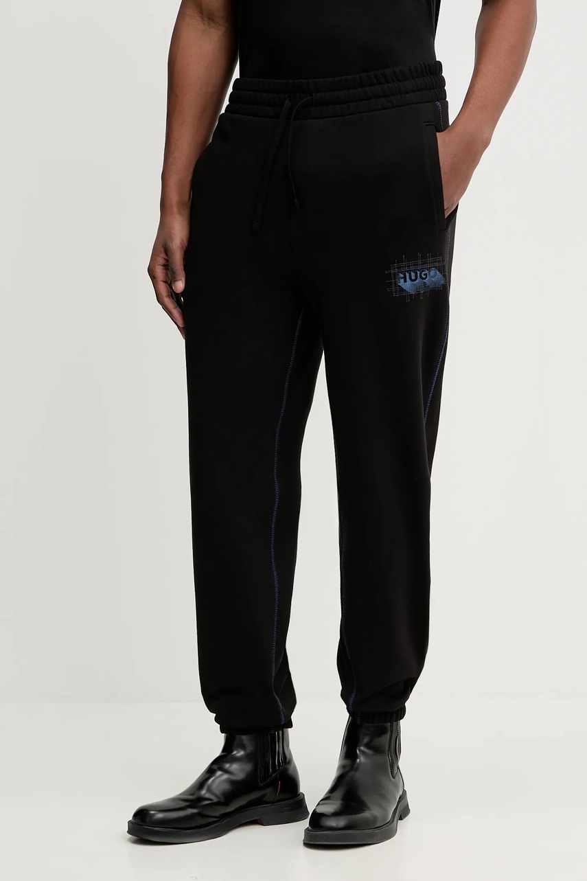 Levně Bavlněné tepláky Hugo Blue Notharos pánské, černá barva, s potiskem, 50553508