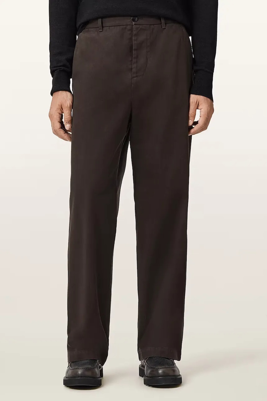 AllSaints pantaloni de bumbac culoarea maro, drept, M026TD