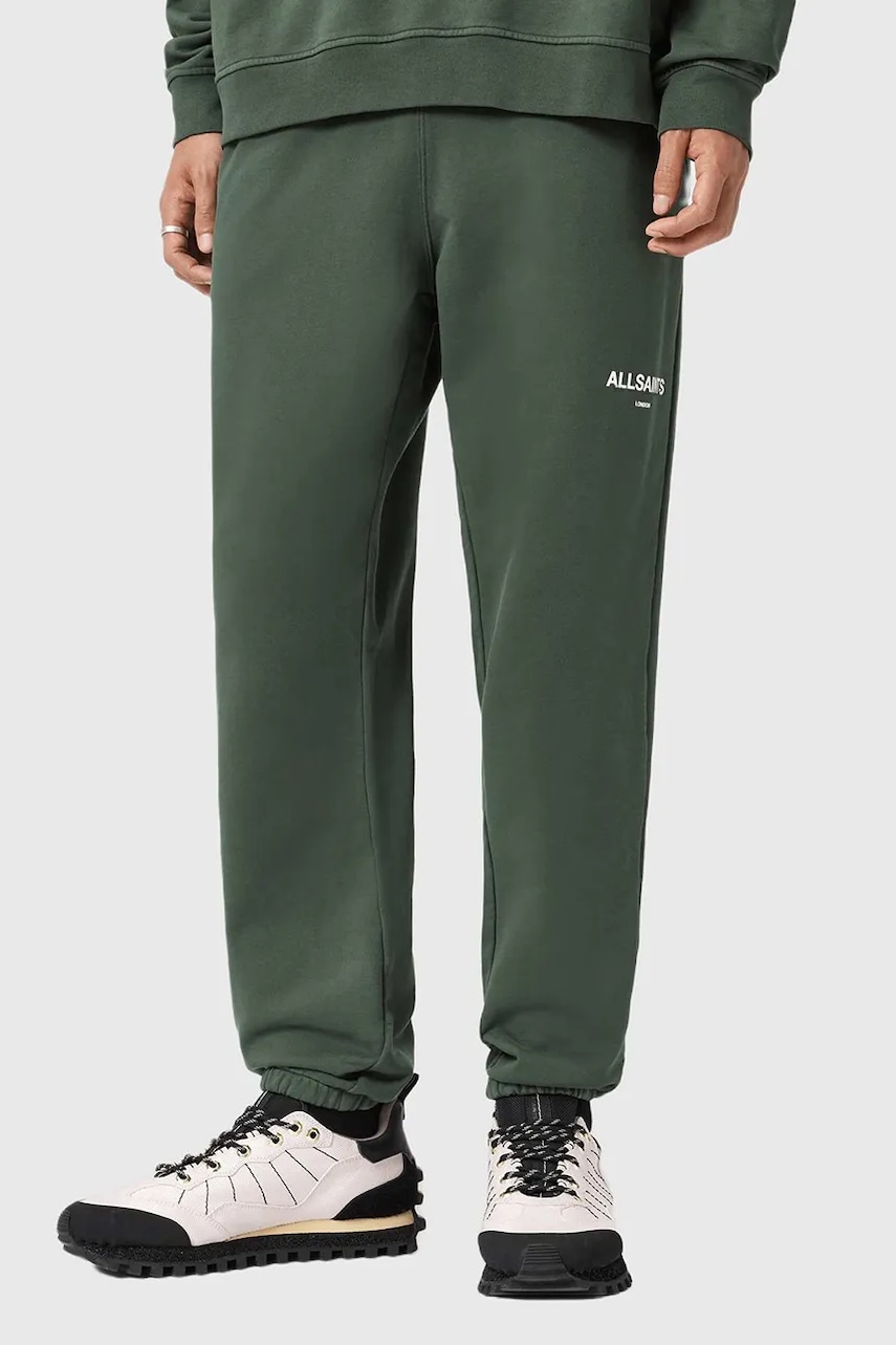 AllSaints pantaloni de trening din bumbac culoarea verde, uni, M034TD