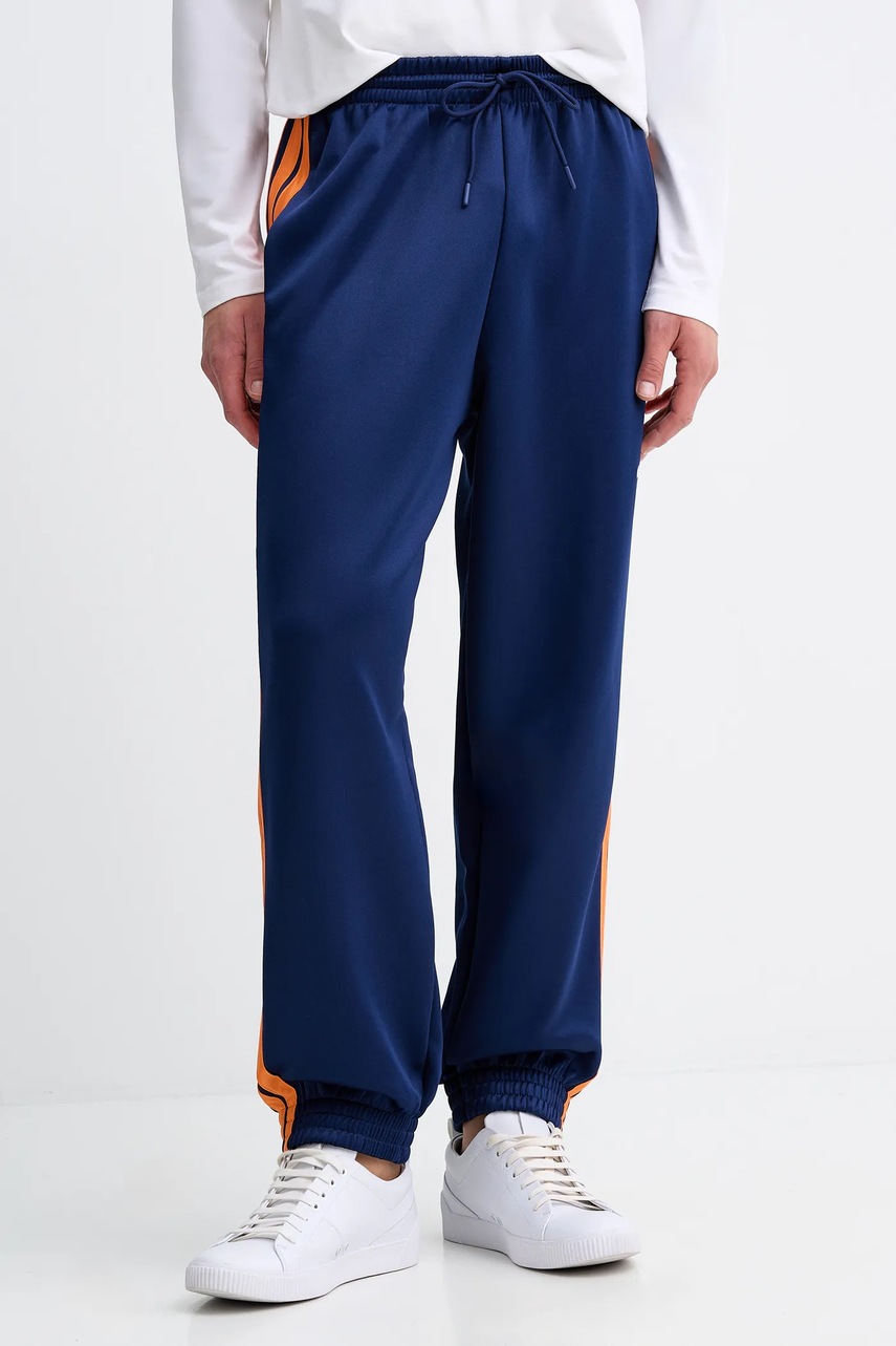 adidas pantaloni de trening Stadium culoarea bleumarin, cu imprimeu, KC0414