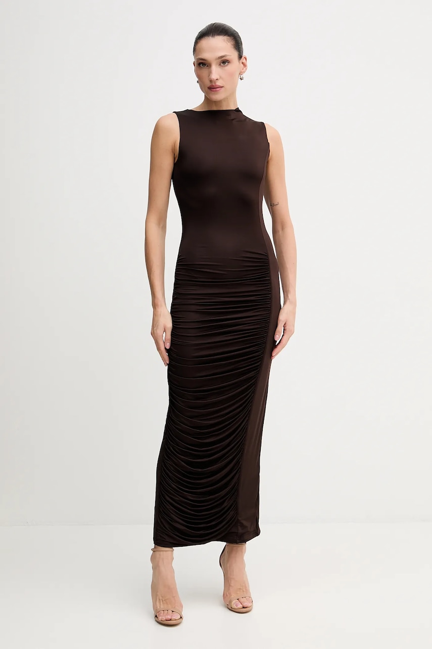 Rotate rochie culoarea maro, maxi, mulată, 1149652910