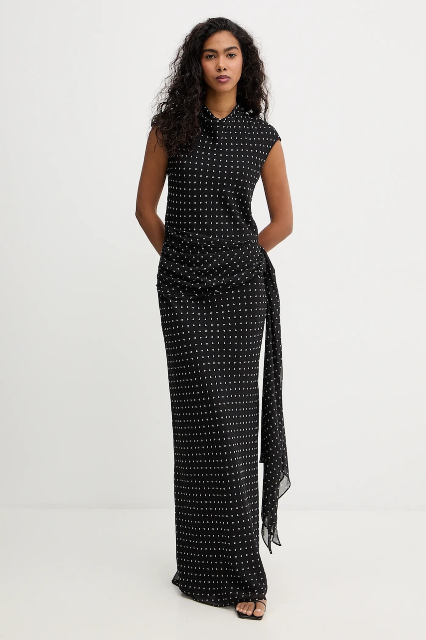 Rotate rochie culoarea negru, maxi, mulată, 115237000