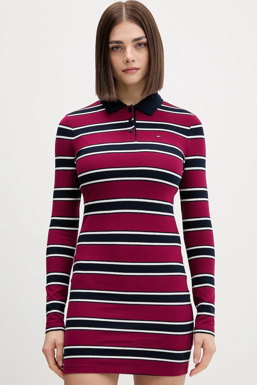 Tommy Jeans rochie culoarea bordo, mini, mulata, DW0DW21901