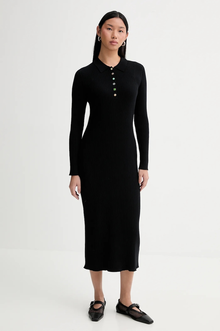 PS Paul Smith rochie cu lână culoarea negru, midi, mulata, W2R-798N-V31406