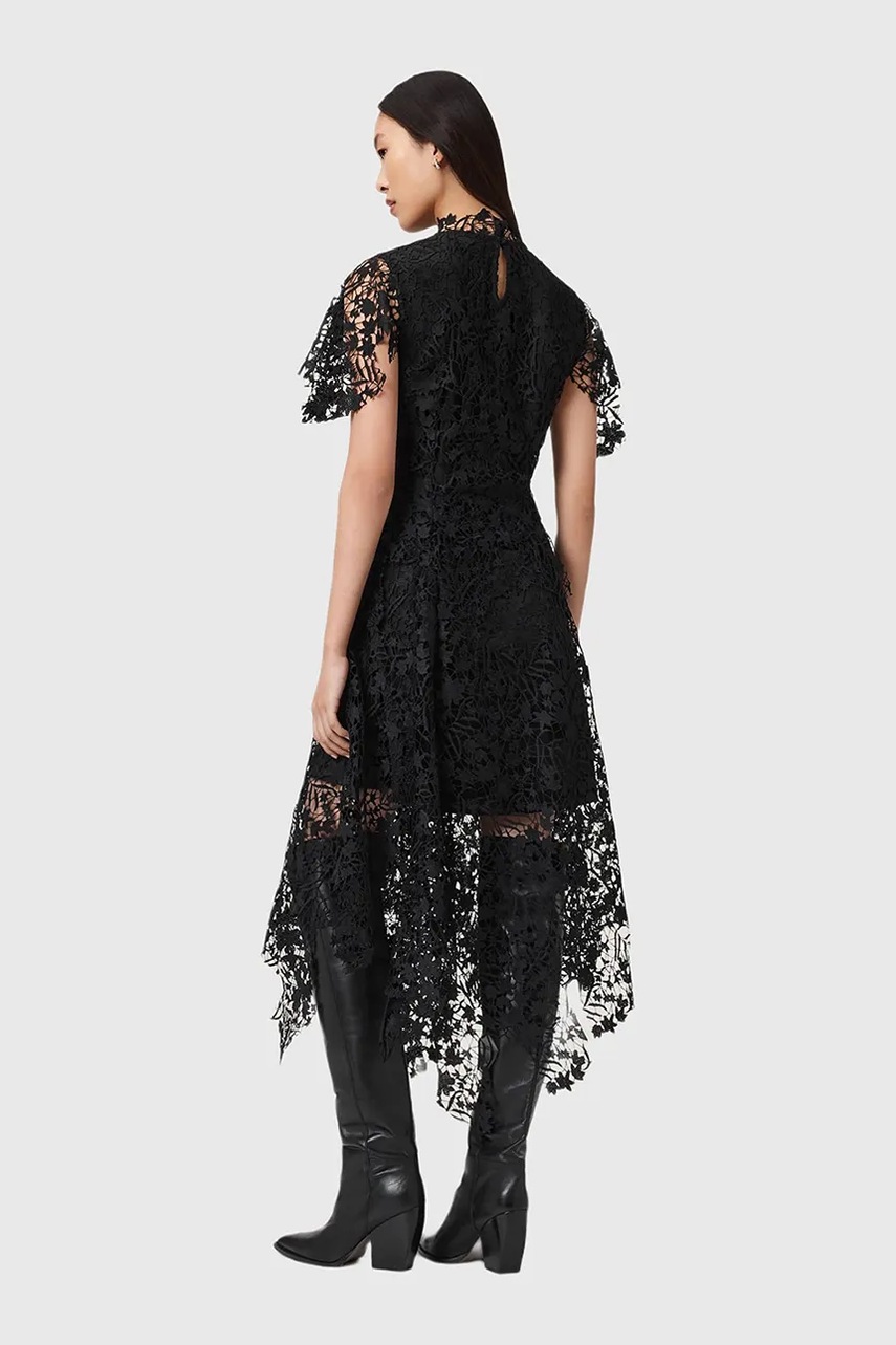 Сукня AllSaints колір чорний midi розкльошена W167DD