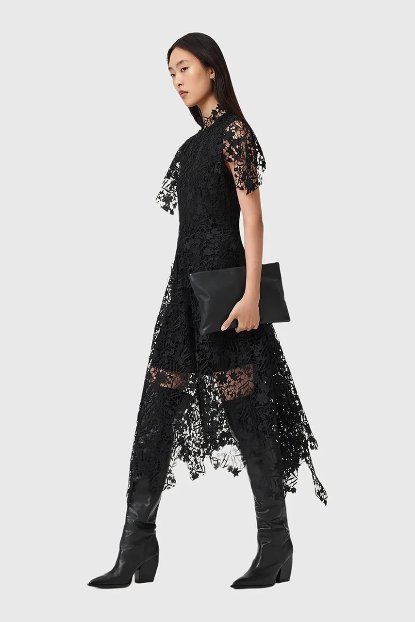 Сукня AllSaints колір чорний midi розкльошена W167DD