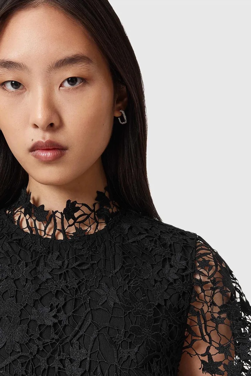 Сукня AllSaints колір чорний midi розкльошена W167DD