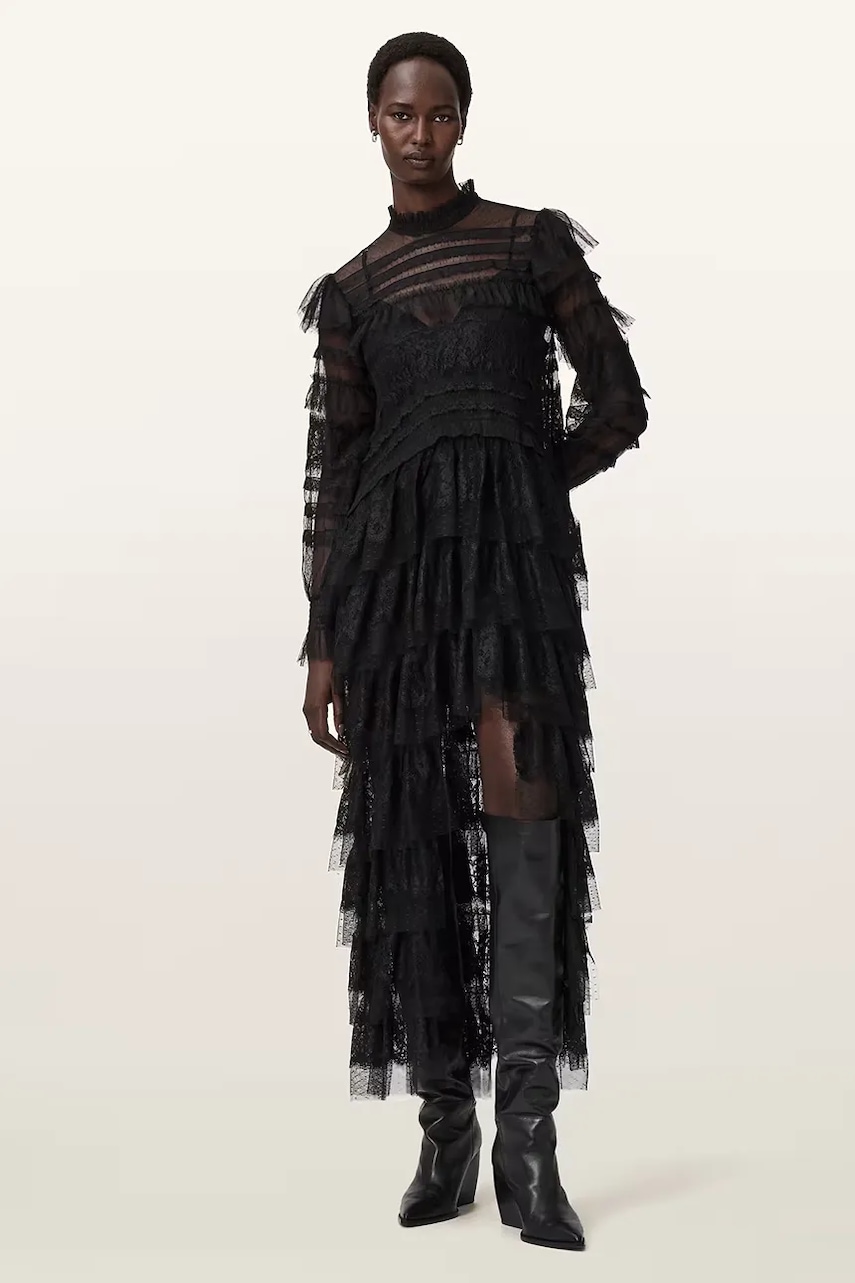 AllSaints rochie culoarea negru, maxi, drept, W182DD