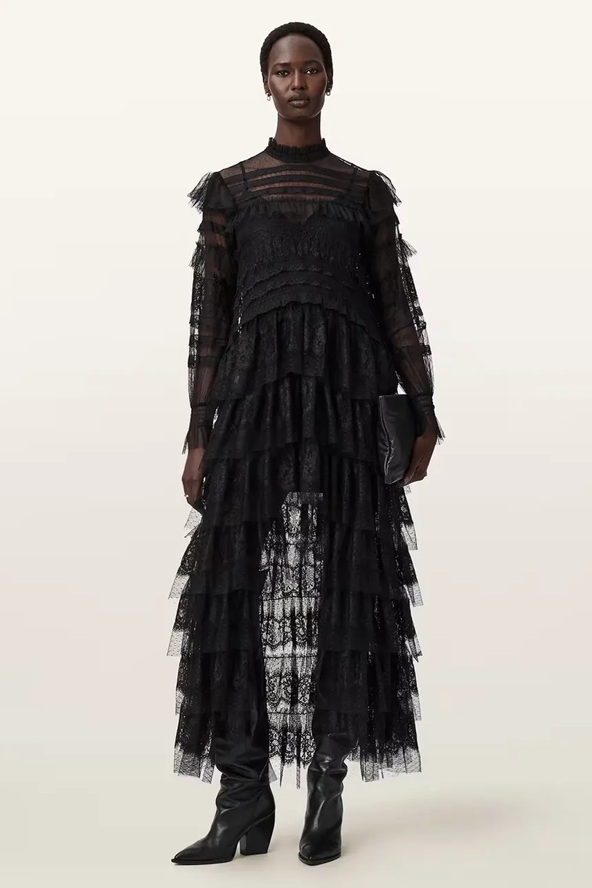 Сукня AllSaints колір чорний maxi пряма W182DD