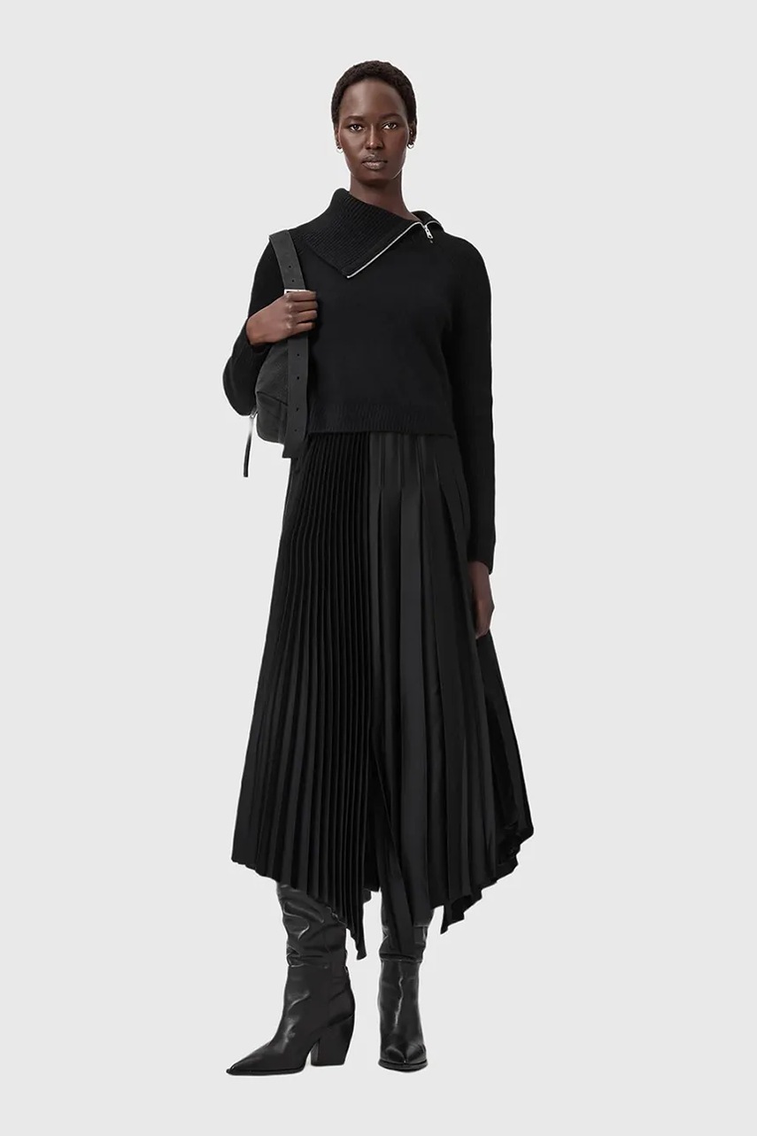 Сукня з додаванням вовни альпаки AllSaints колір чорний maxi пряма W193DD