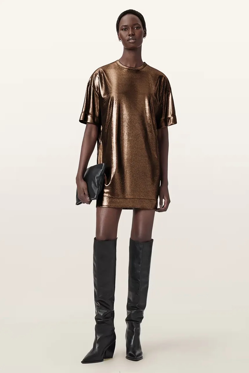Сукня AllSaints колір золотий mini oversize W141DD