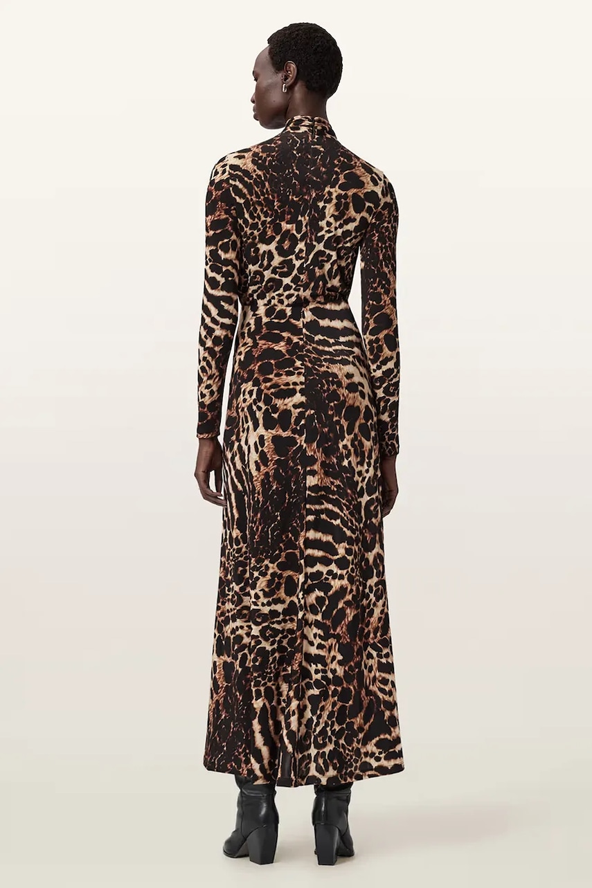 Сукня AllSaints колір коричневий maxi розкльошена W206DD