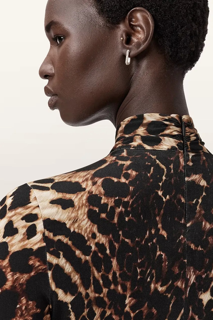 Сукня AllSaints колір коричневий maxi розкльошена W206DD