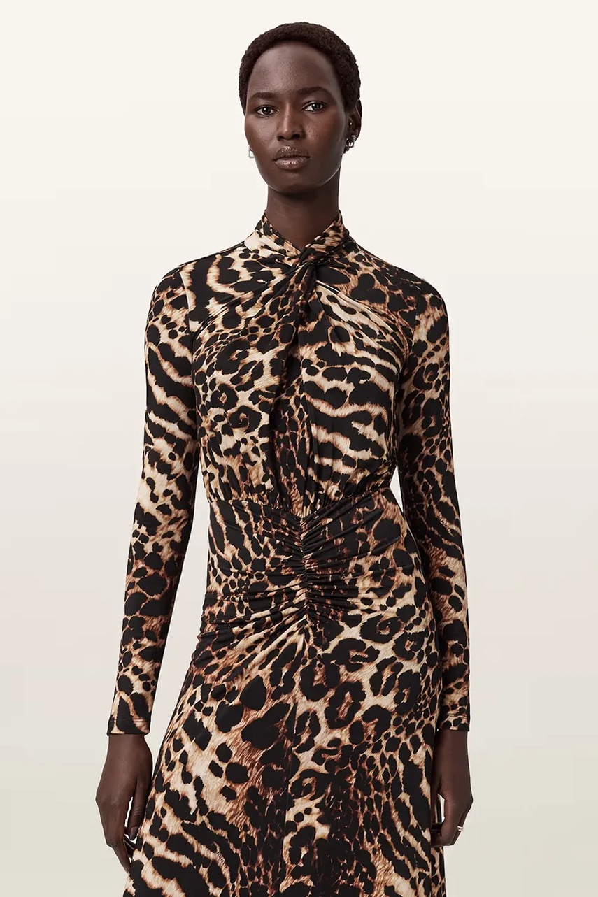 Сукня AllSaints колір коричневий maxi розкльошена W206DD