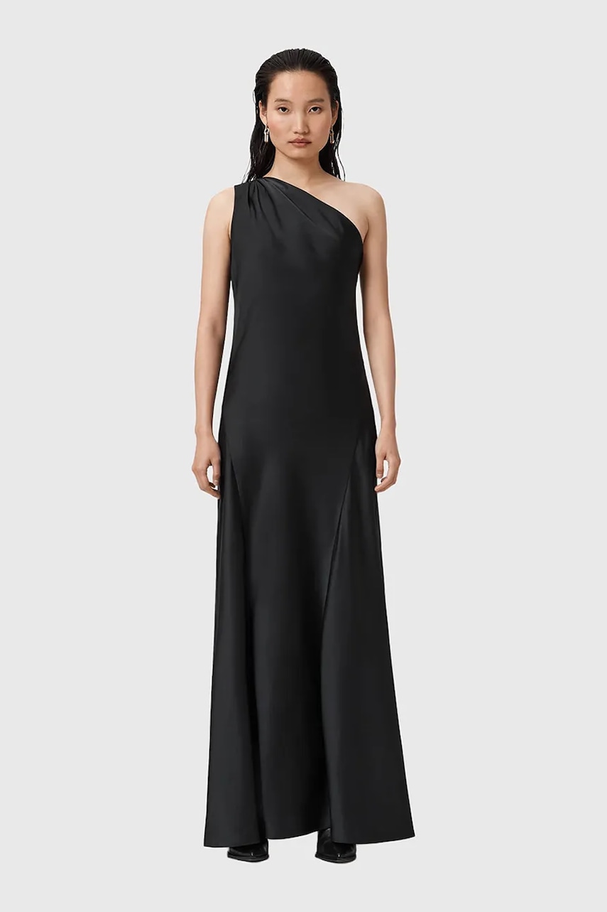 AllSaints rochie culoarea negru, maxi, evazați, W181DD