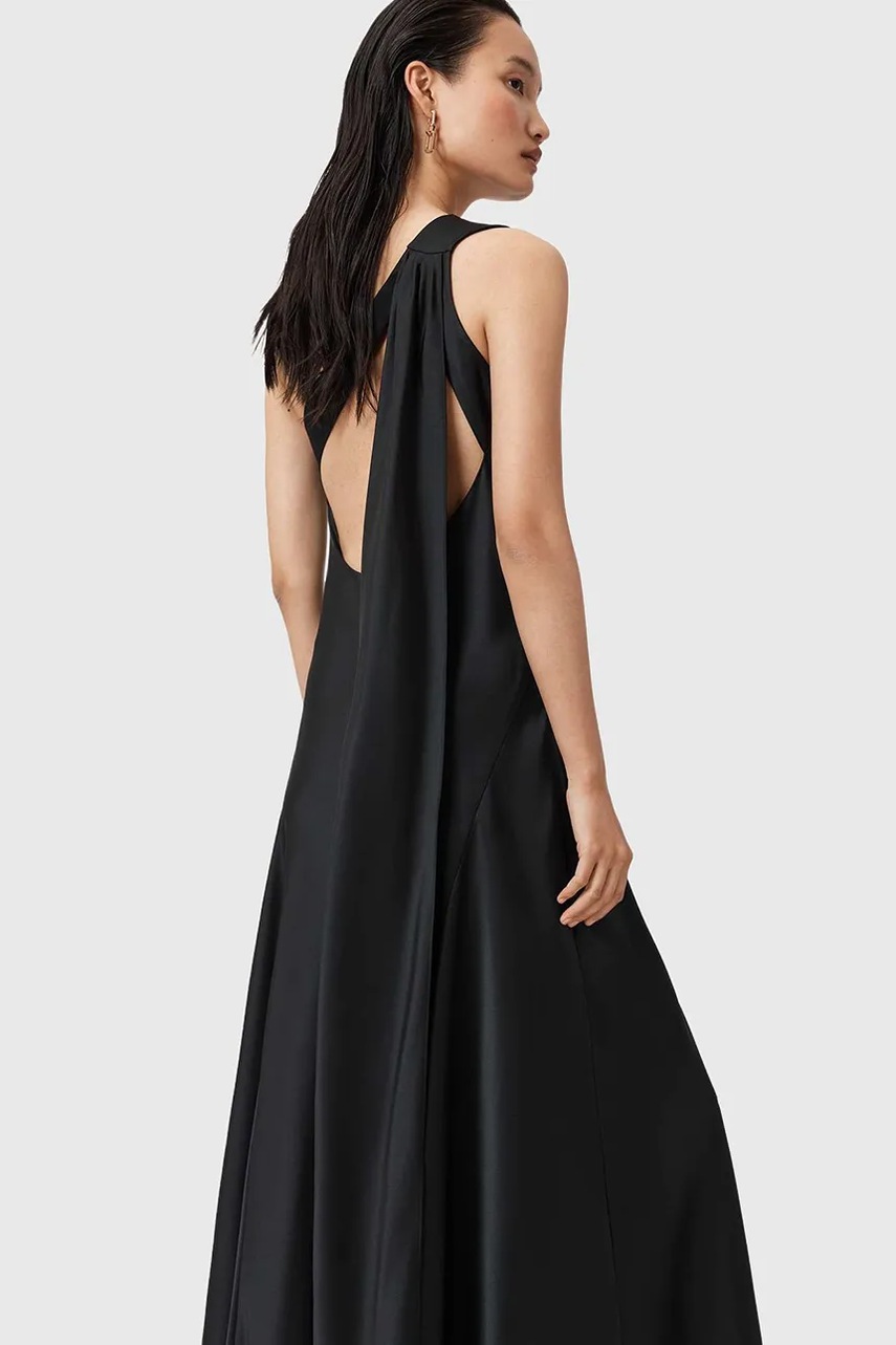 Сукня AllSaints колір чорний maxi розкльошена W181DD