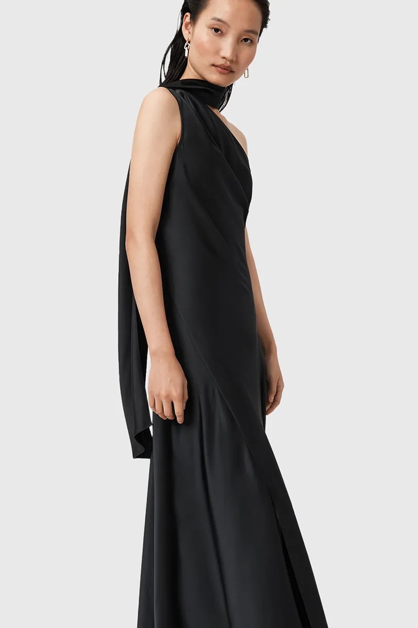 Сукня AllSaints колір чорний maxi розкльошена W181DD