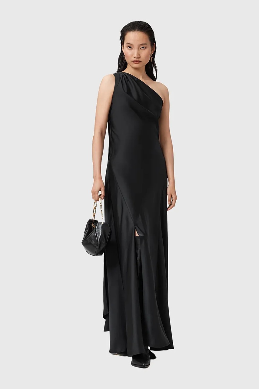 Сукня AllSaints колір чорний maxi розкльошена W181DD