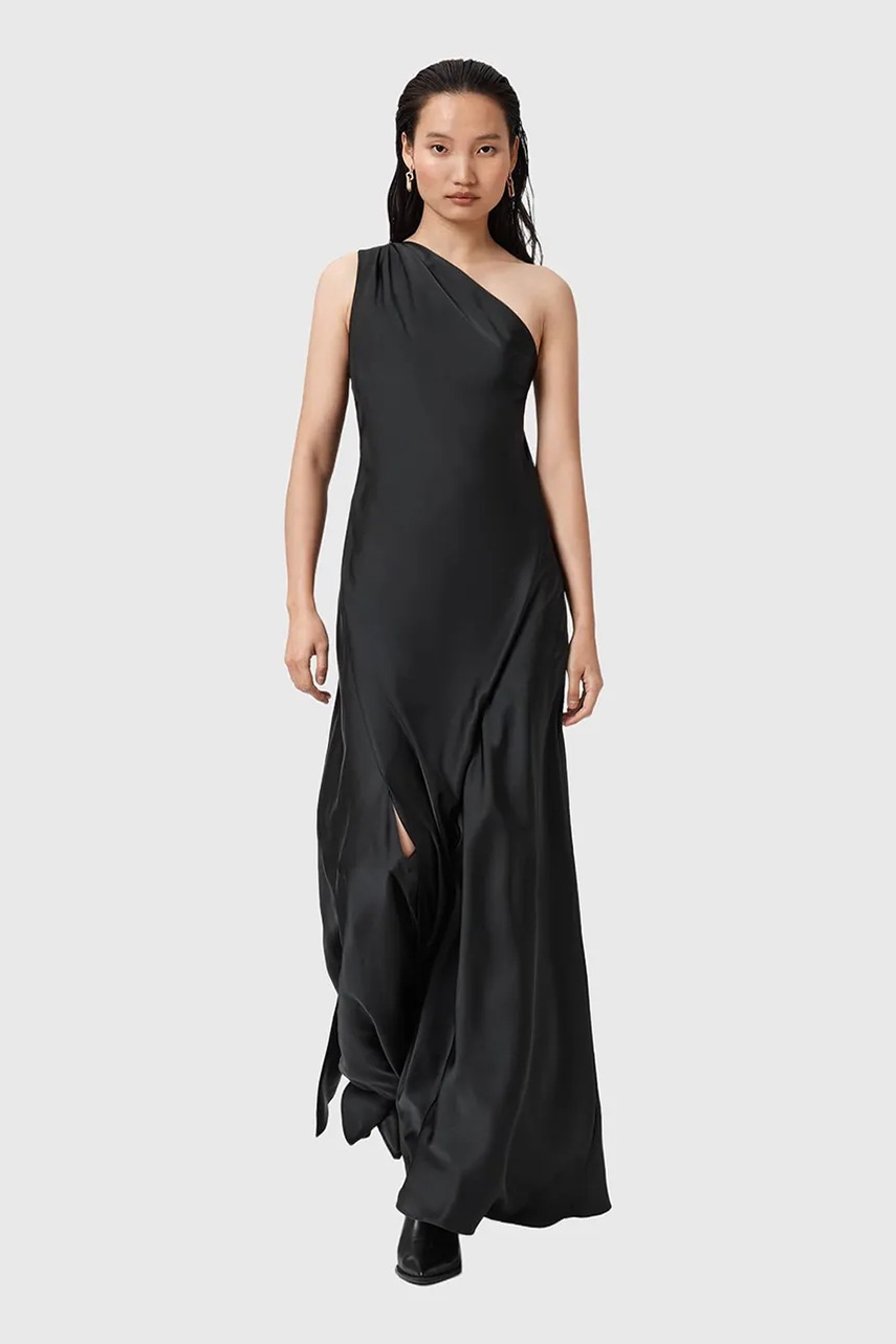 Сукня AllSaints колір чорний maxi розкльошена W181DD