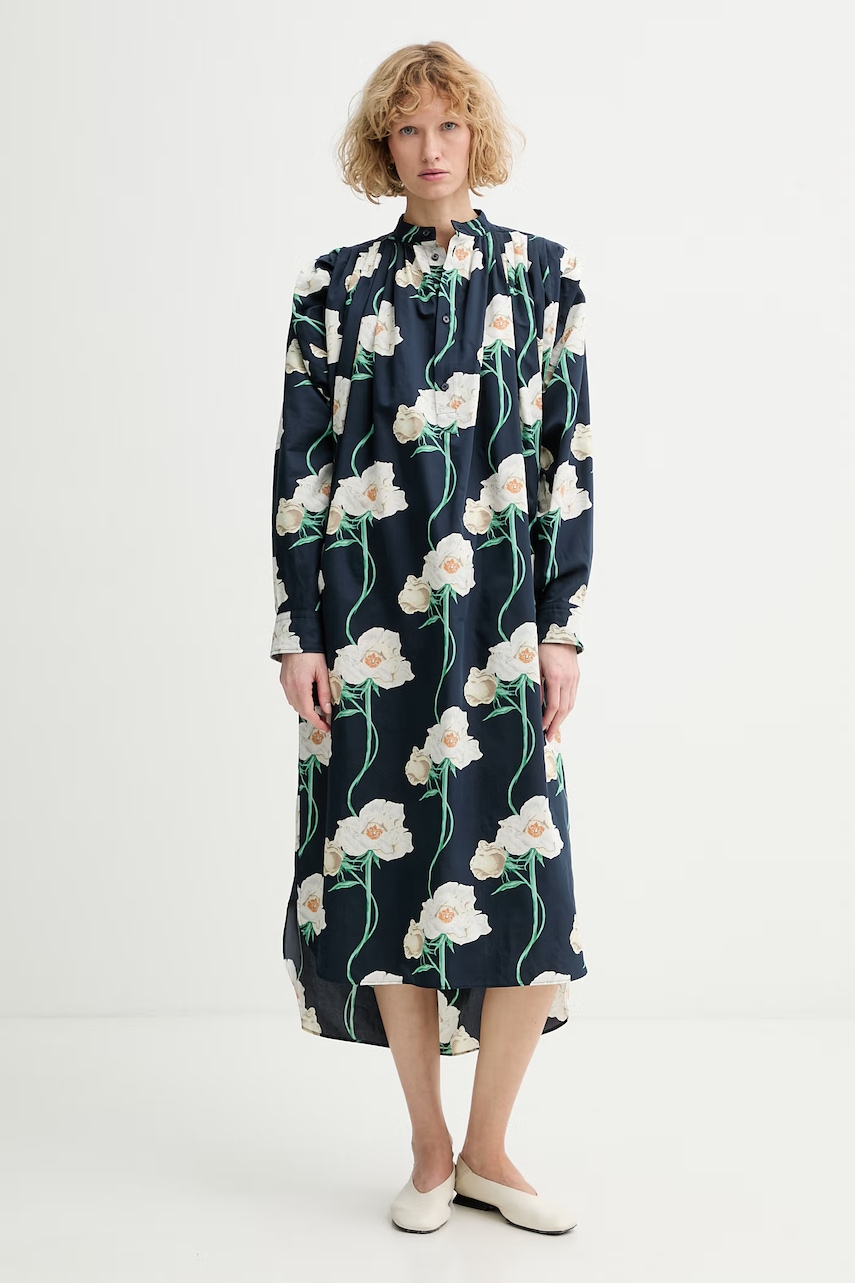 Kenzo oversized φόρεμα με πρόσμιξη μεταξιού FG52RO4229P2 σκούρο μπλε M,L