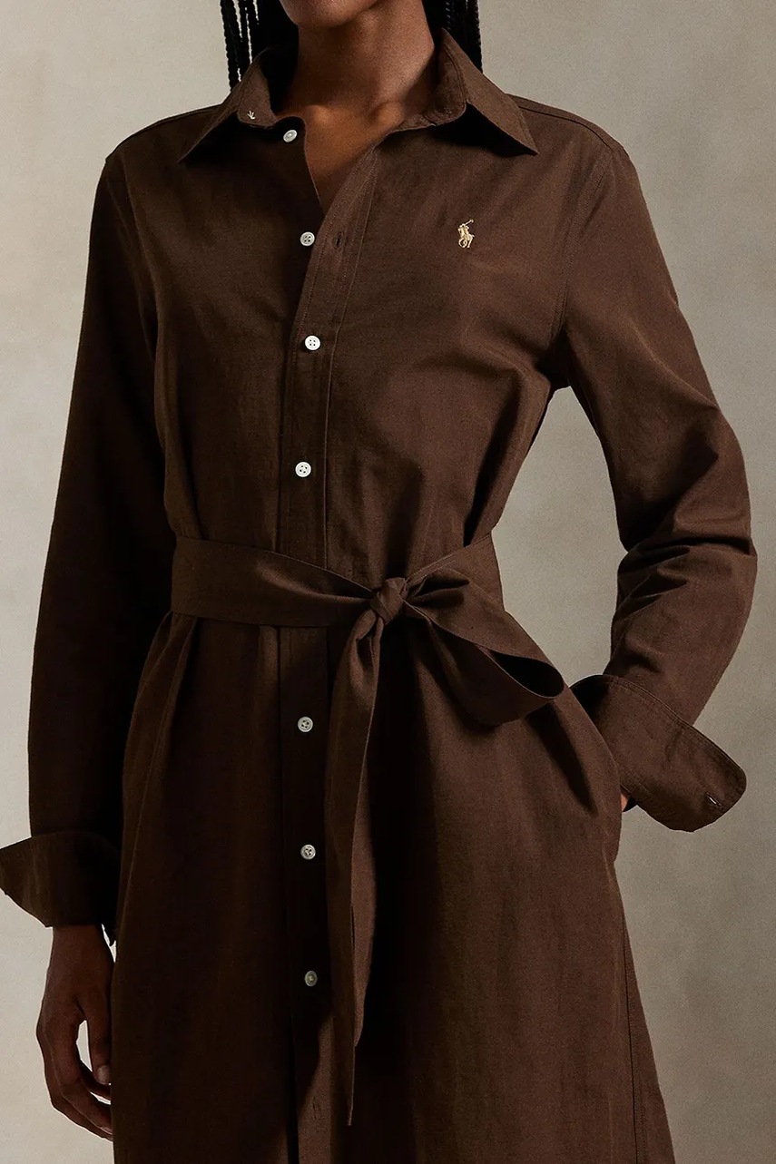 Сукня з додаванням льону Polo Ralph Lauren колір коричневий mini розкльошена 211A96346