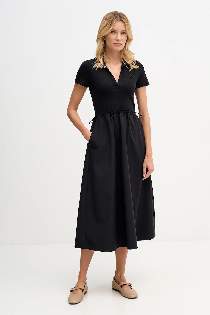 Dkny rochie culoarea negru, midi, evazati, DJ5D9139