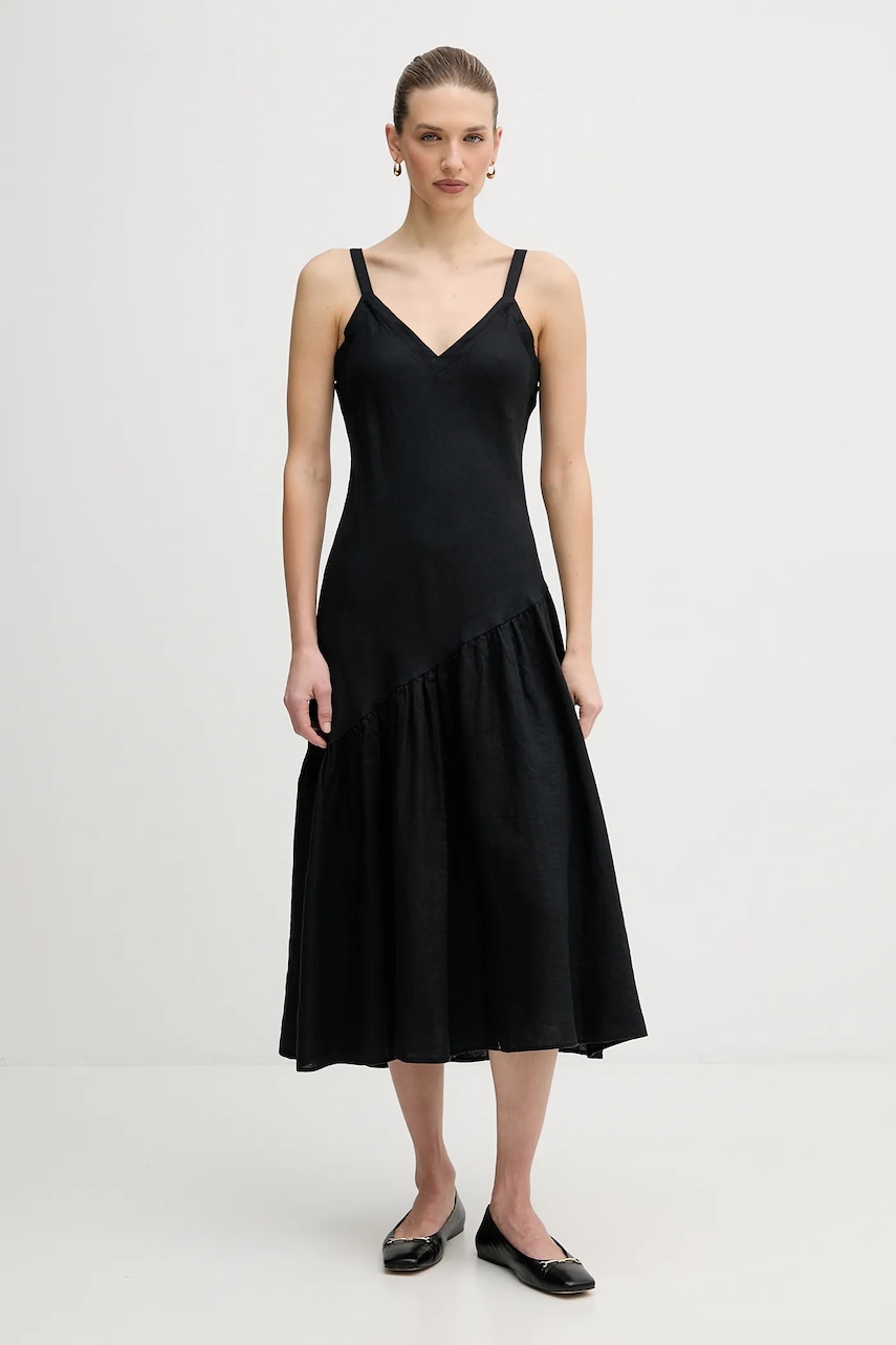 Dkny rochie din in culoarea negru, midi, evazați, P5JNCD88