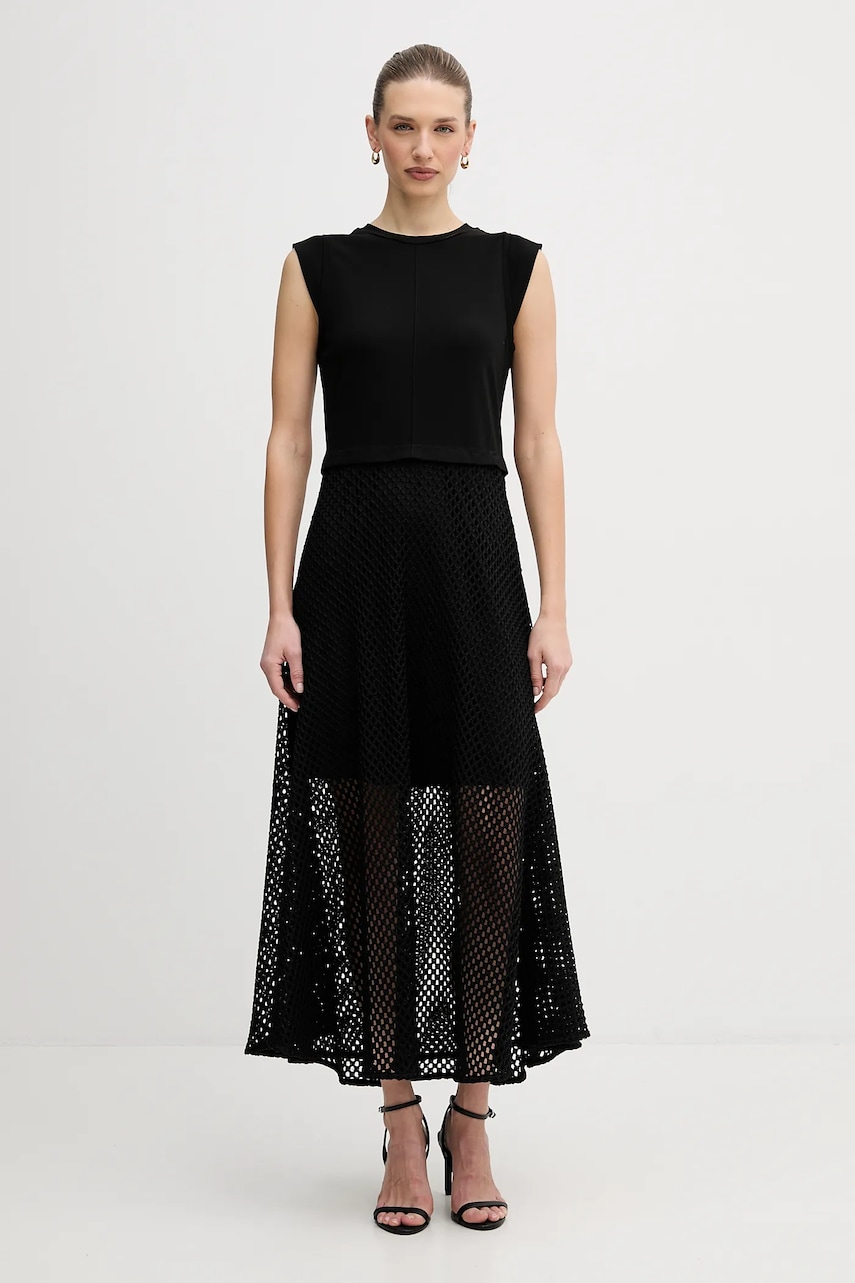 Dkny rochie culoarea negru, maxi, evazați, P5KD8DQY