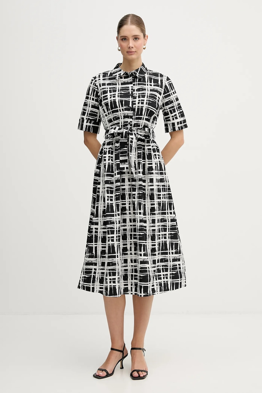 Dkny rochie din bumbac culoarea negru, midi, evazați, DD5A1120