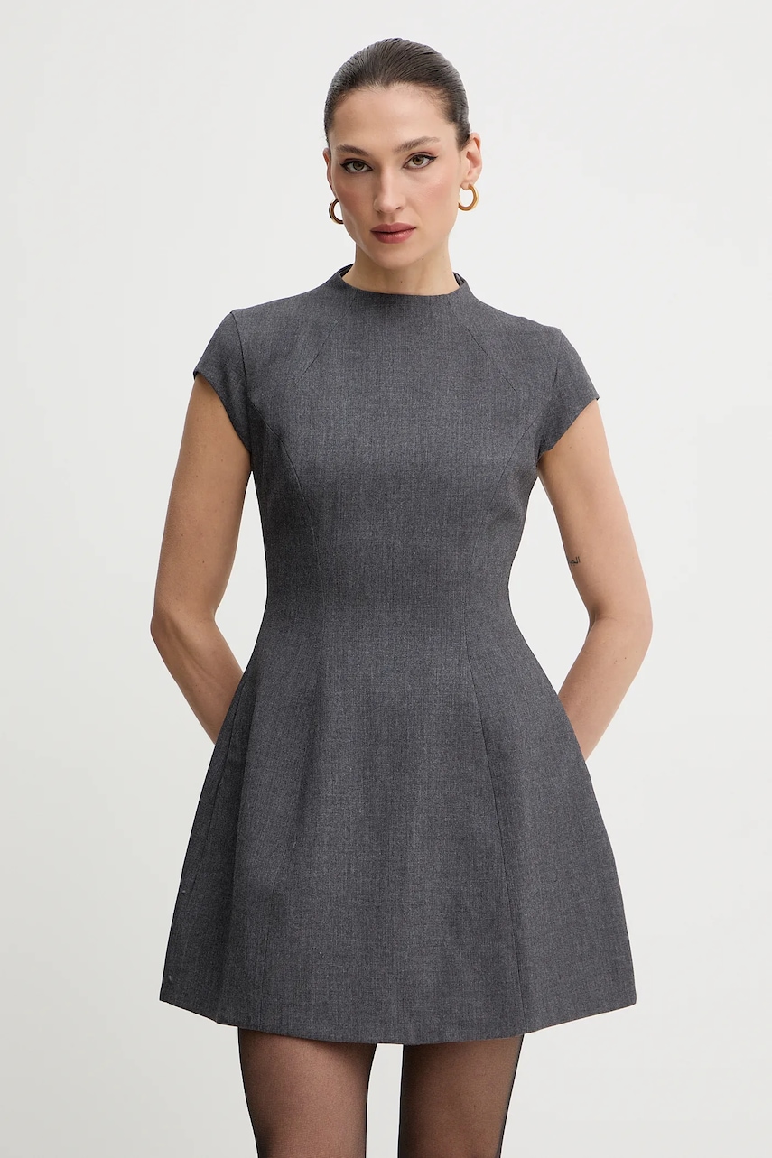 Bardot rochie culoarea gri, mini, evazați, 59329DB3