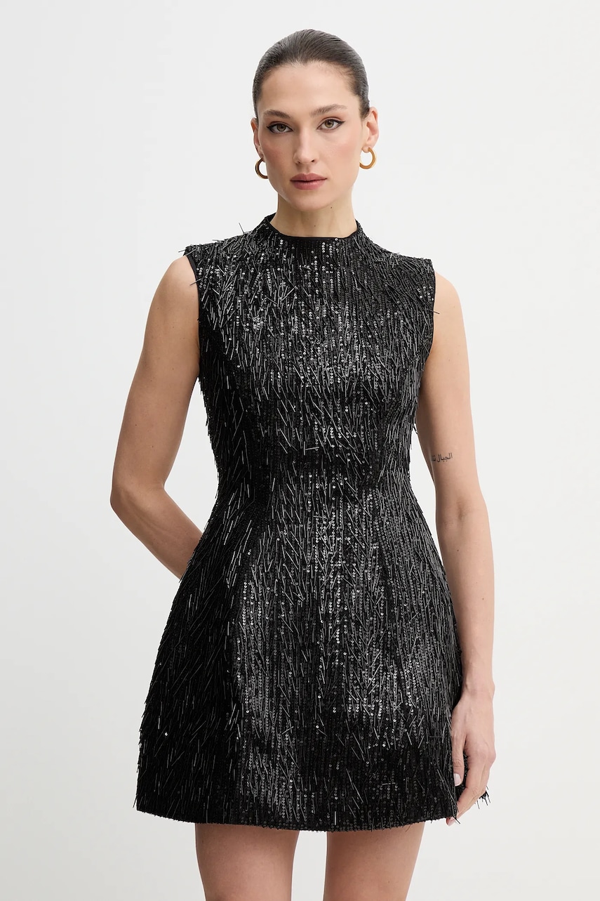 Bardot rochie culoarea negru, mini, evazați, 60202DB