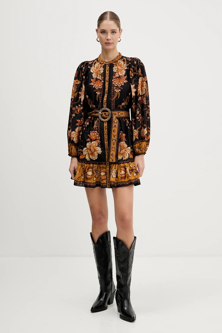 Бавовняна сукня Farm Rio колір чорний mini розкльошена 344142