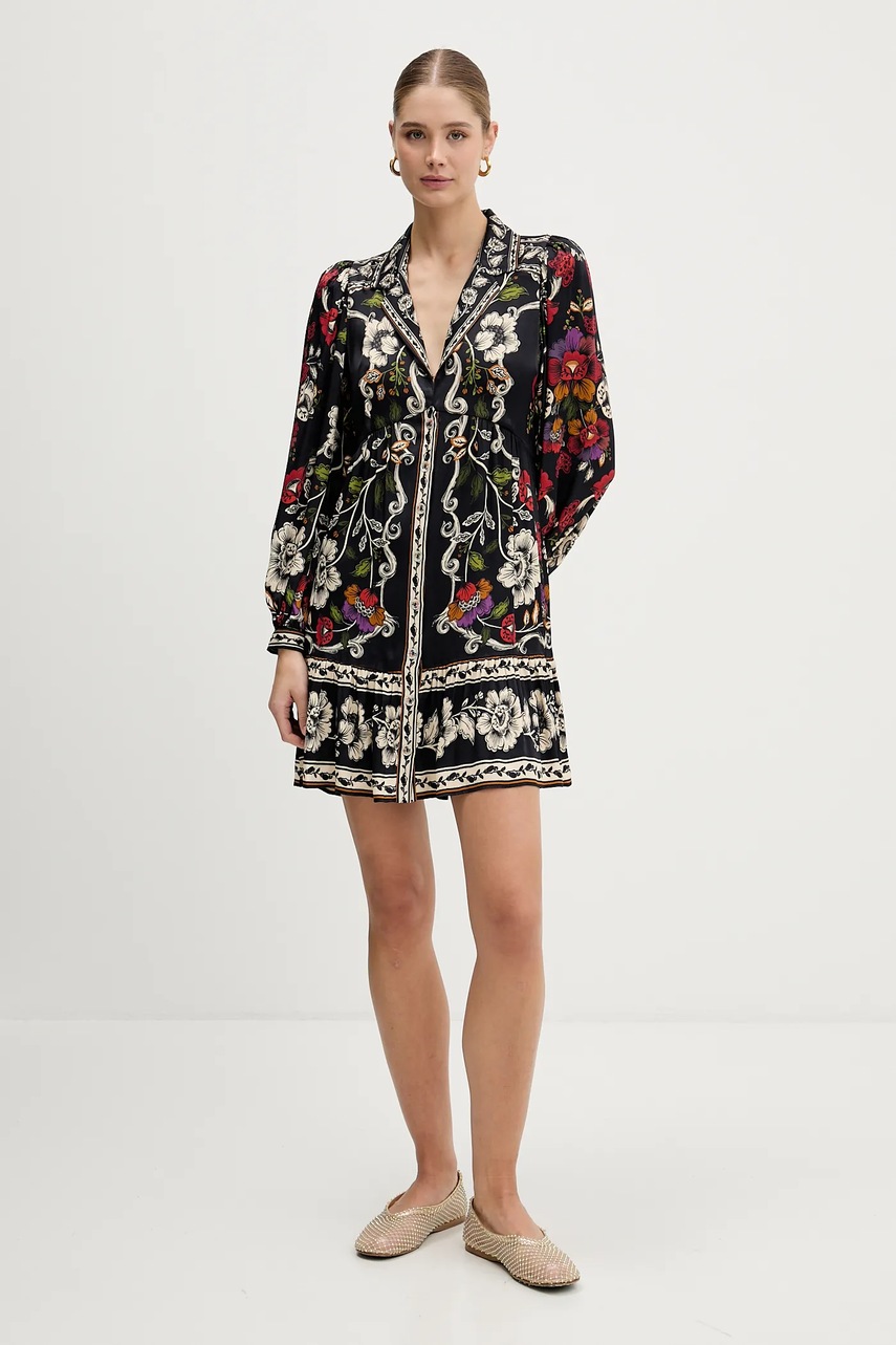 Сукня Farm Rio колір чорний mini розкльошена 344649