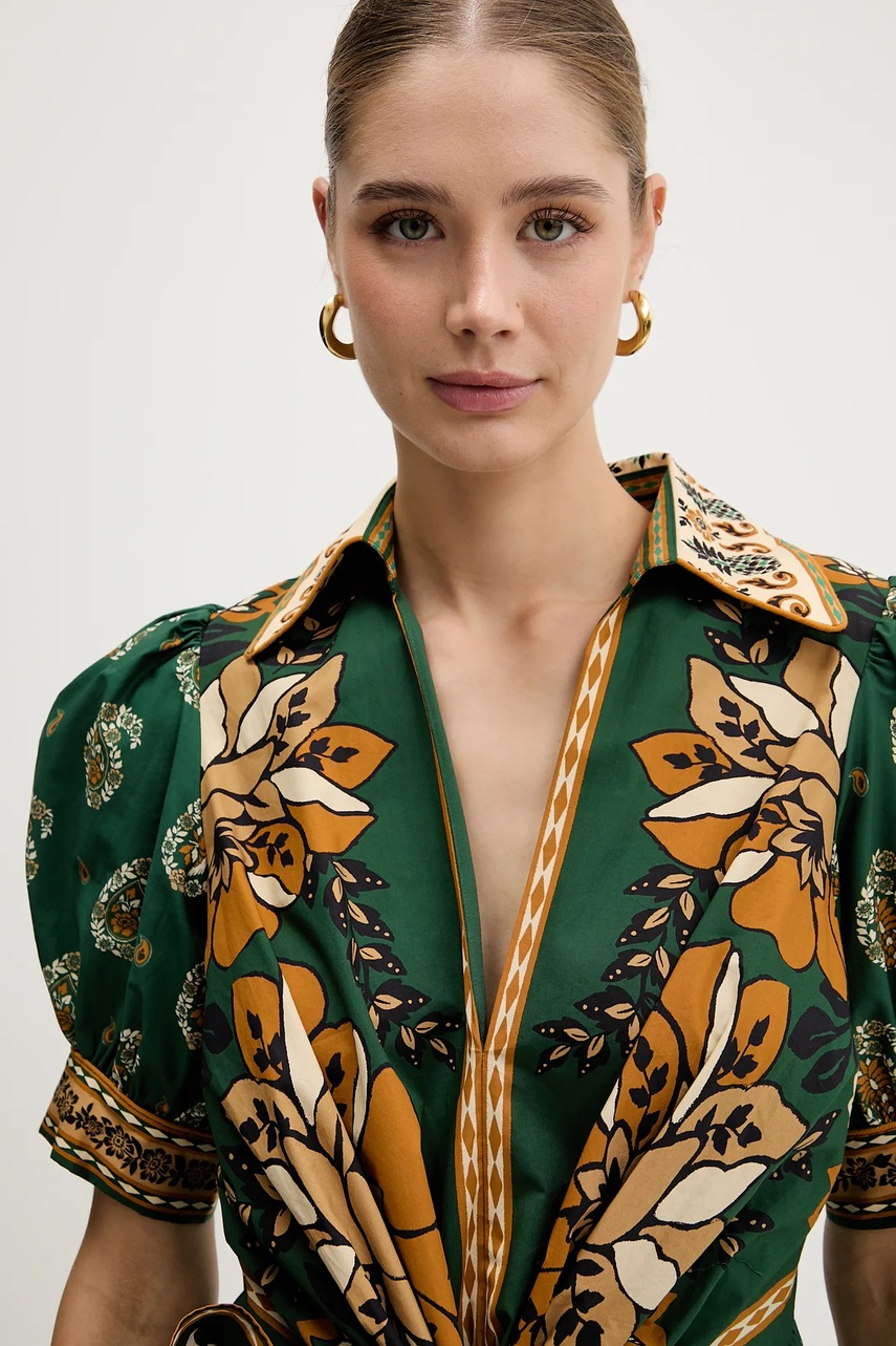 Бавовняна сукня Farm Rio колір зелений mini розкльошена 351134