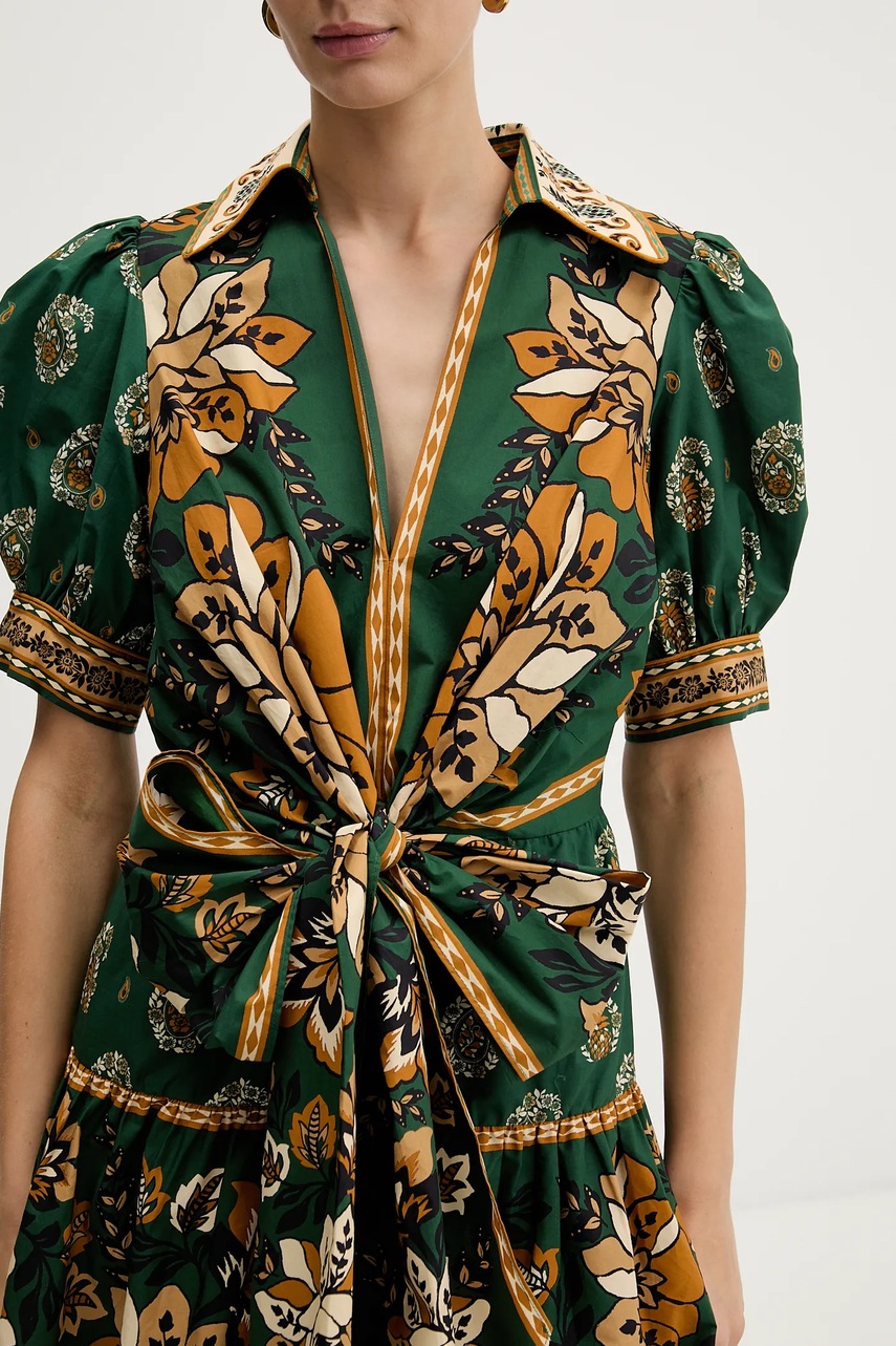 Бавовняна сукня Farm Rio колір зелений mini розкльошена 351134