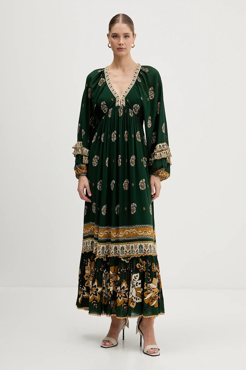 Farm Rio rochie culoarea verde, maxi, evazați, 351135