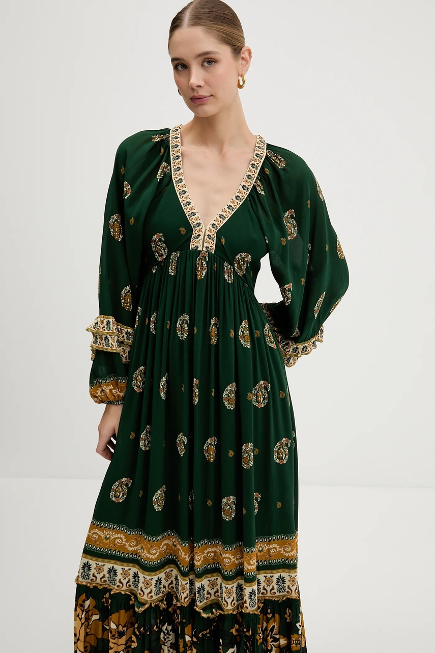 Сукня Farm Rio колір зелений maxi розкльошена 351135