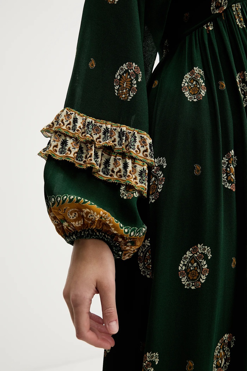 Сукня Farm Rio колір зелений maxi розкльошена 351135