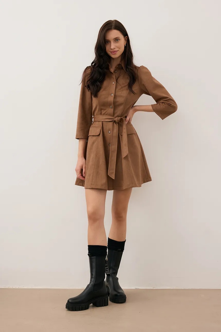 Сукня Bizuu ZORELLE колір коричневий mini розкльошена ZORELLE BRĄZOWY