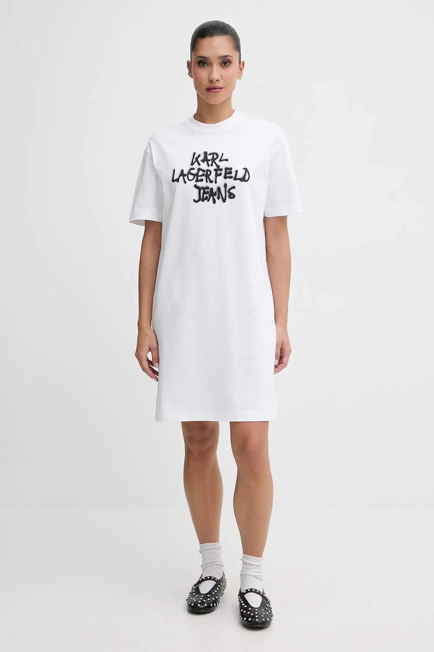 Karl Lagerfeld Jeans rochie din bumbac culoarea alb, mini, oversize, B1W13043