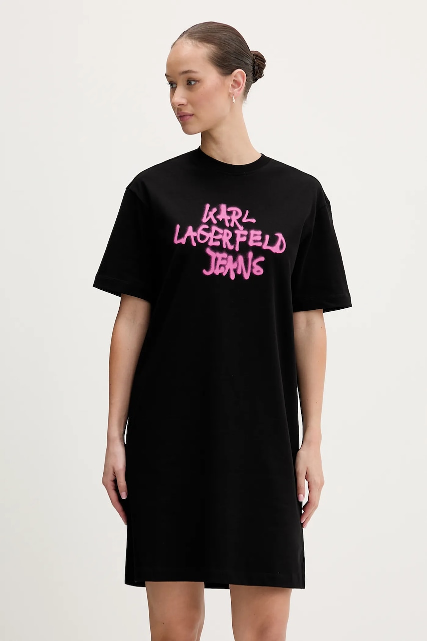 Karl Lagerfeld Jeans rochie din bumbac culoarea negru, mini, oversize, B1W13043