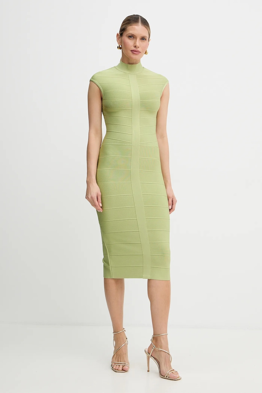 Herve Leger rochie Davina culoarea verde, midi, mulata, HLT8567266