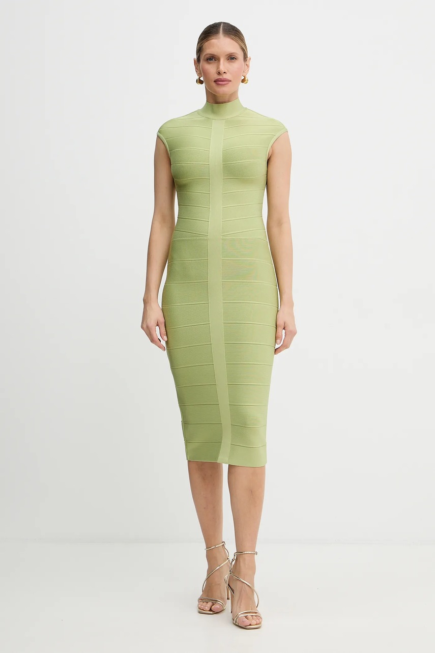 Сукня Herve Leger Davina колір зелений midi облягаюча HLT8567266
