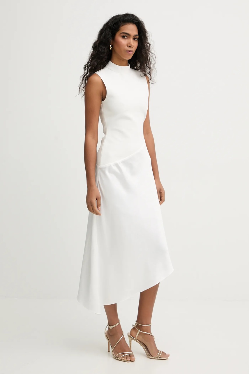 Сукня Herve Leger Esme колір бежевий midi розкльошена DWS8549892