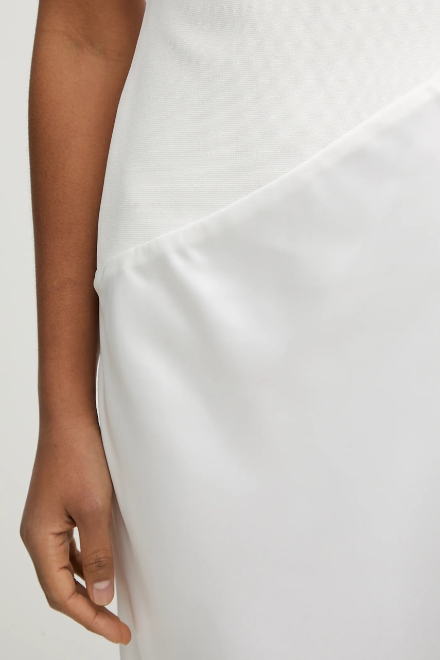 Сукня Herve Leger Esme колір бежевий midi розкльошена DWS8549892