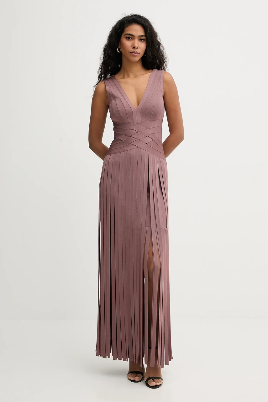 Сукня Herve Leger Harlow колір коричневий maxi облягаюча FRI8549951