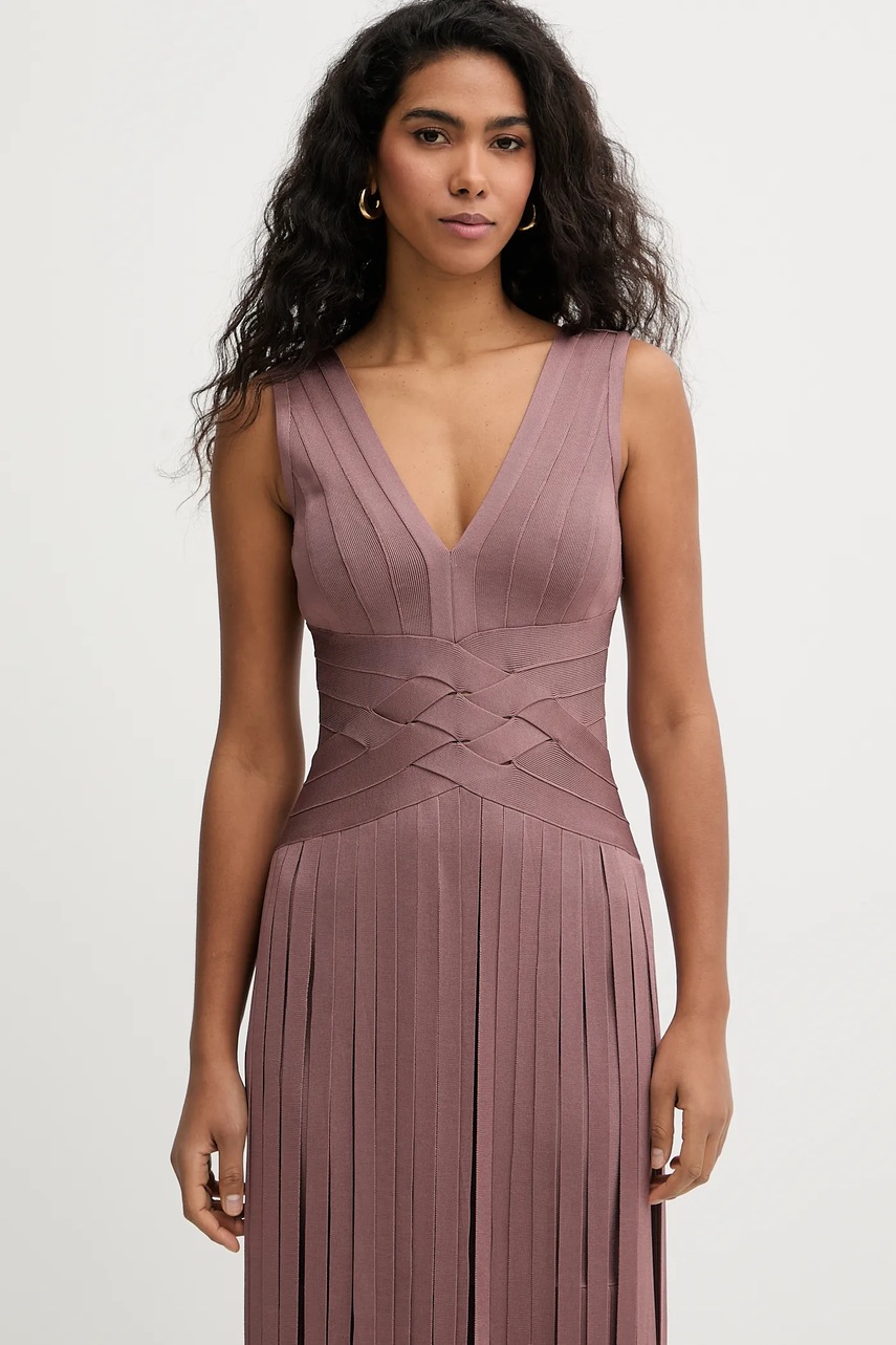 Сукня Herve Leger Harlow колір коричневий maxi облягаюча FRI8549951